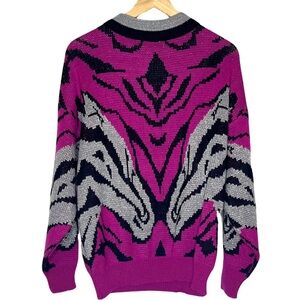 🦓2xHP🦓 Vintage Pink Silver Black Zebra Funky Eclectic Maximalist Sweater - Large